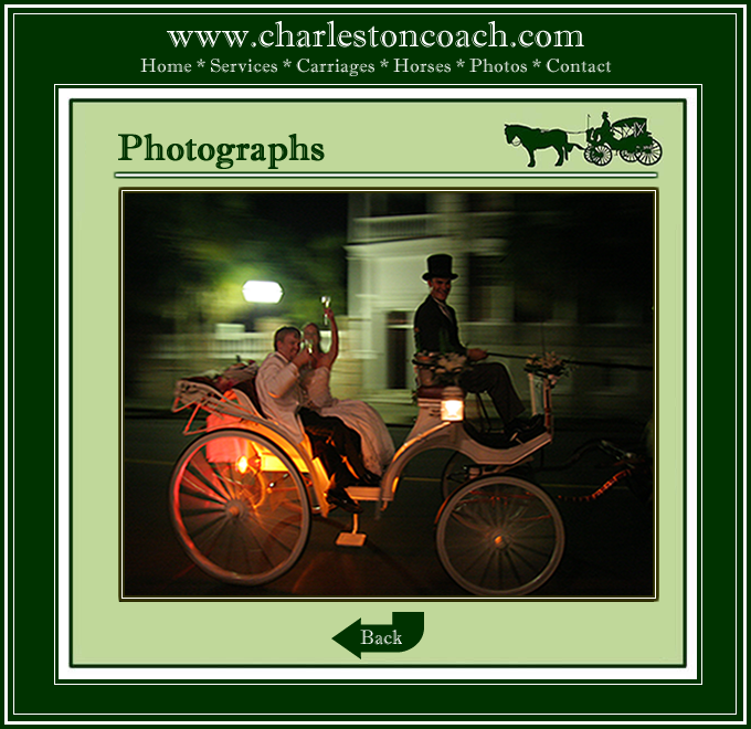 Charleston Coach is a luxury horse-drawn carriage service, specializing in distinctive weddings. Our carriage can be delivered to any location in the Charleston Area. Your Fairytale Awaits! (843) 709-0988